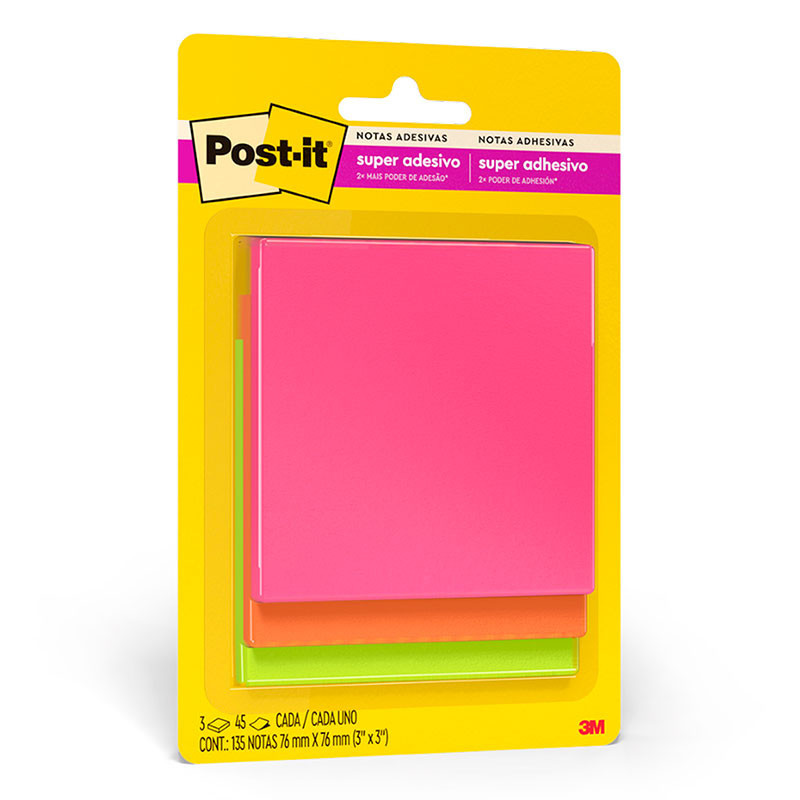 Bloco de notas super adesivas Post-it 654 cascata 3 blocos de 76x76mm 45 folhas 3M