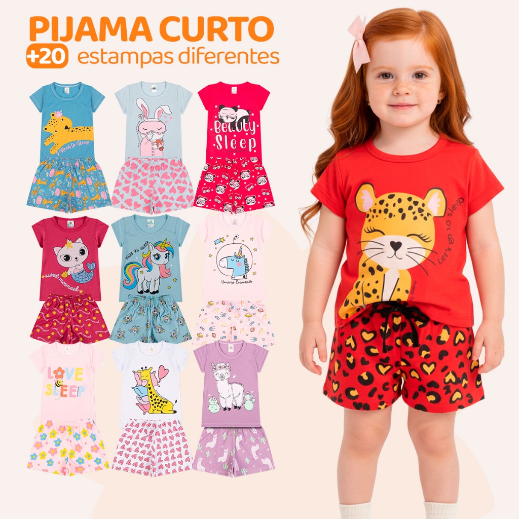 Kit 6 Peças de Pijamas Curto para Bebê Meninas Confortáveis e Cheios de Estilo Pijama de Bebê Feminino