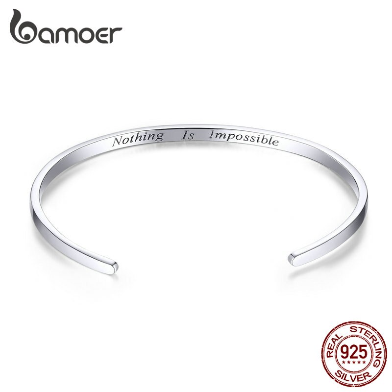 Bamoer Pulseira De Prata Esterlina 925 Nothing Is Impossível Jóias De Prata Esterlina 925 Para Homem E Mulheres Scb160