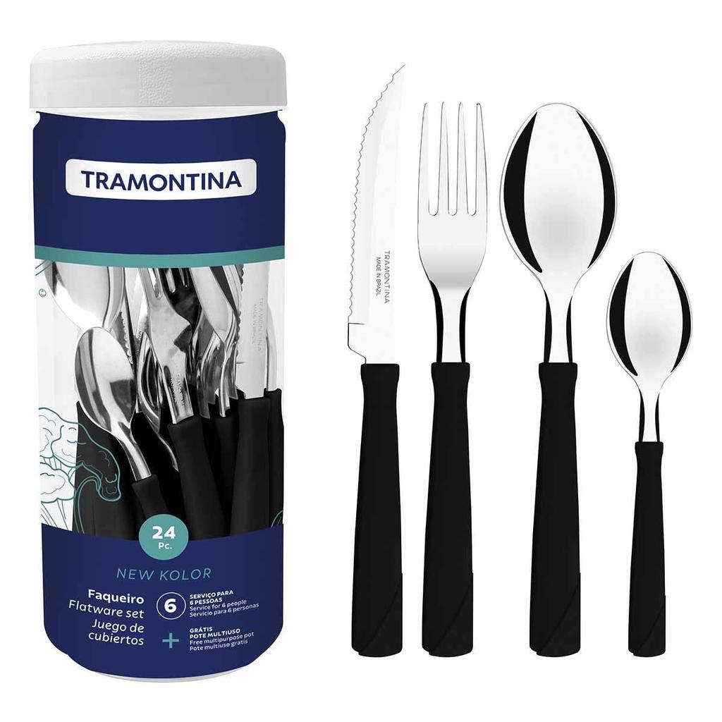 Jogo de Talheres Faqueiro New Kolor em Aço Inox Com 24 Peças - Tramontina