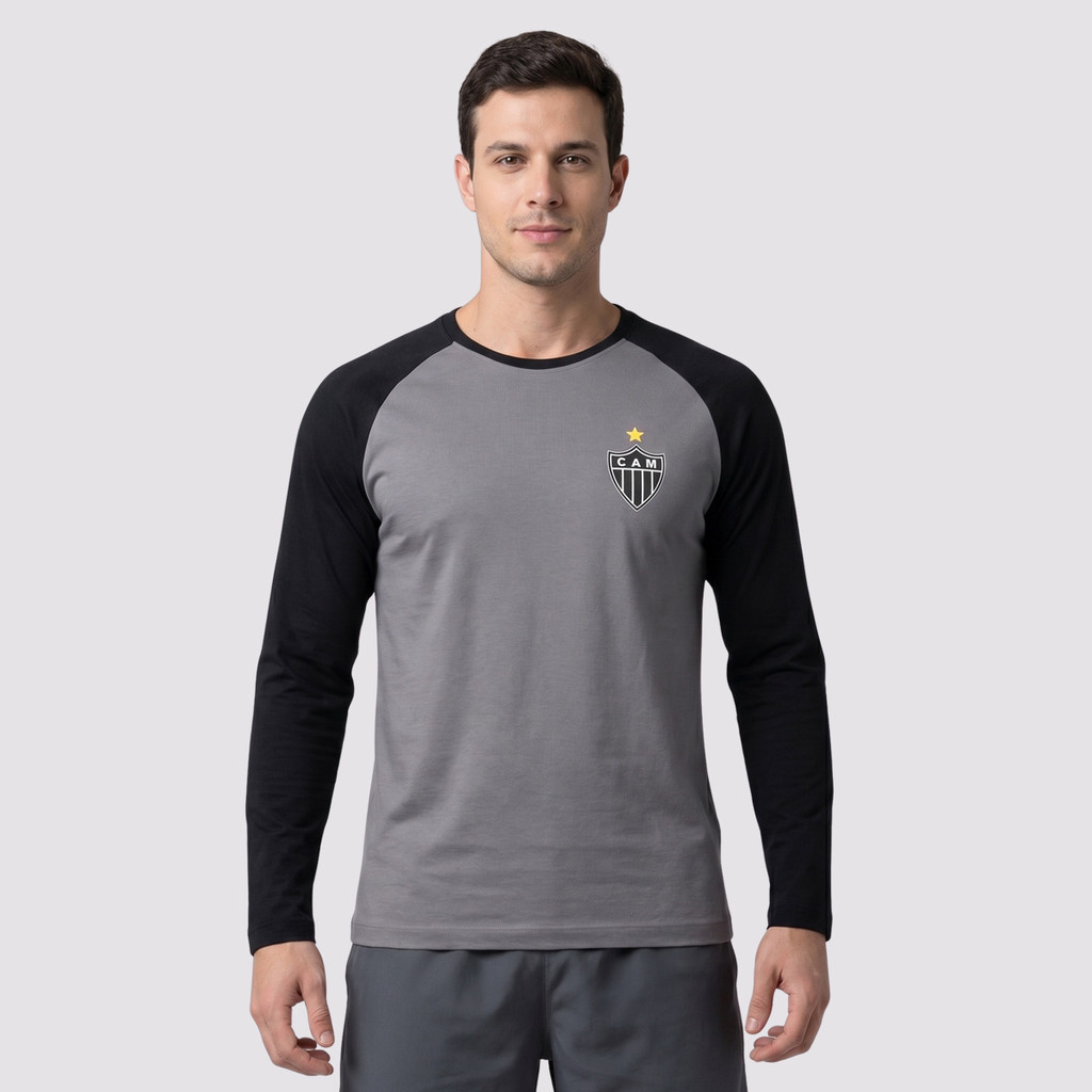 Camisa Atlético Mineiro Manga Longa Cinza e Preta