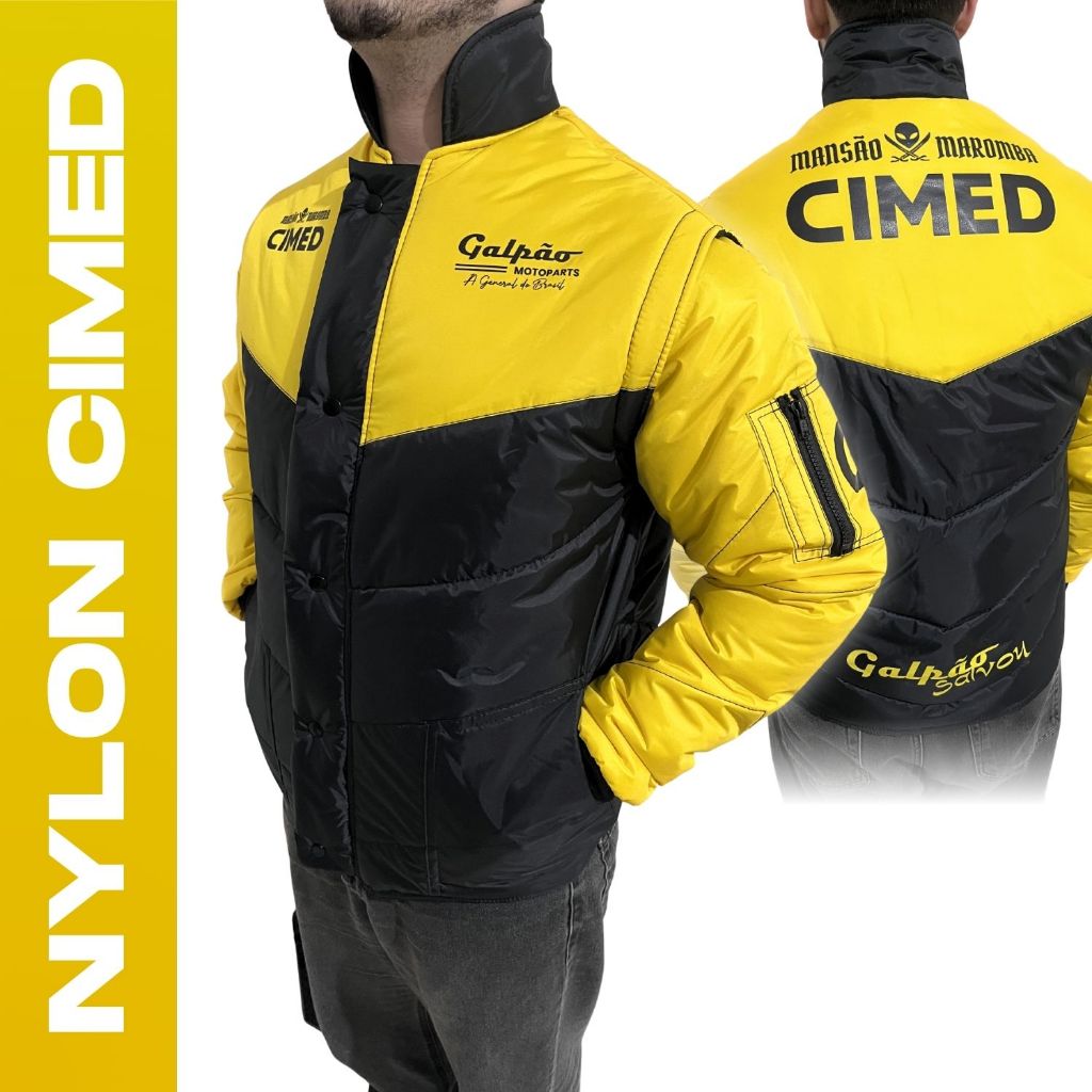 Jaqueta Preta Amarela Mansão Maromba Galpão Motoparts Cimed Motoqueiro Nylon Motoboy