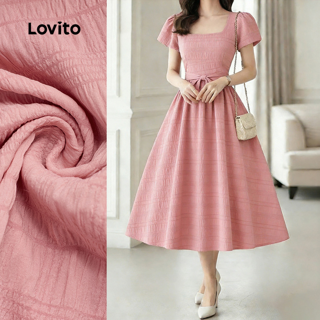 Lovito Vestido Elegante com Zíper Vestido Rosa de Primavera/verão para mulheres L184LD588