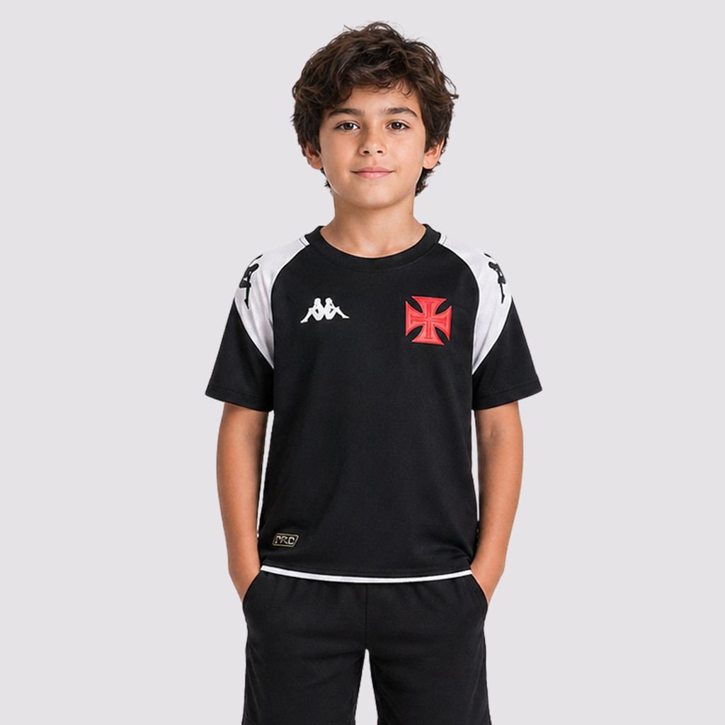 Camisa Kappa Vasco Treino Comissão 2024 Infantil Preta e Branca