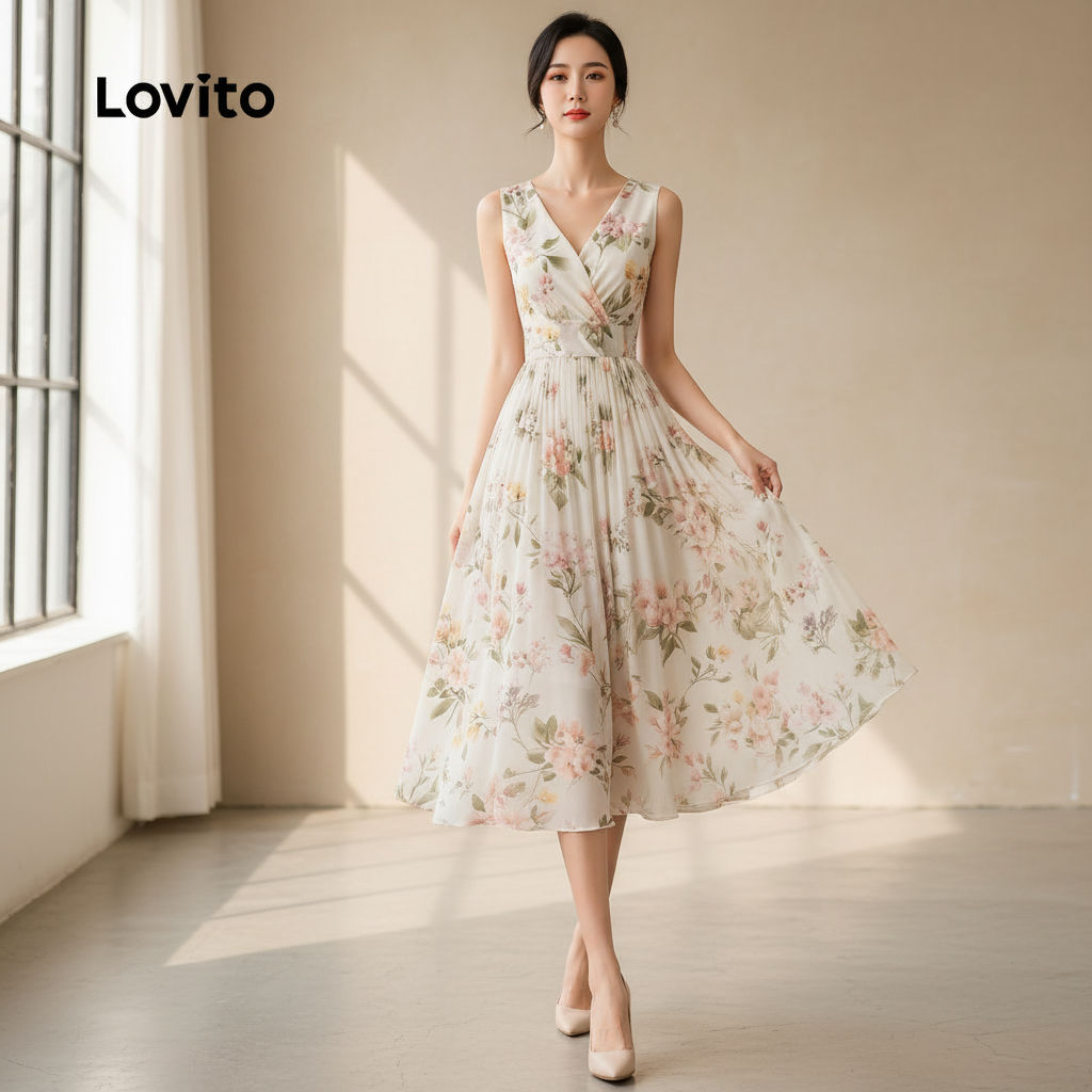 Lovito Vestido Feminino Boho com Babados para Verão L154ED406