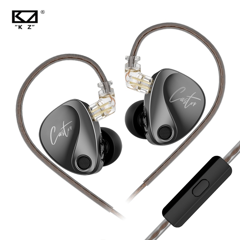 Fones de ouvido KZ Castor, intra-auriculares Hi-Fi 2DD dinâmicos de alta fidelidade, monitor auditivo ajustável, graves