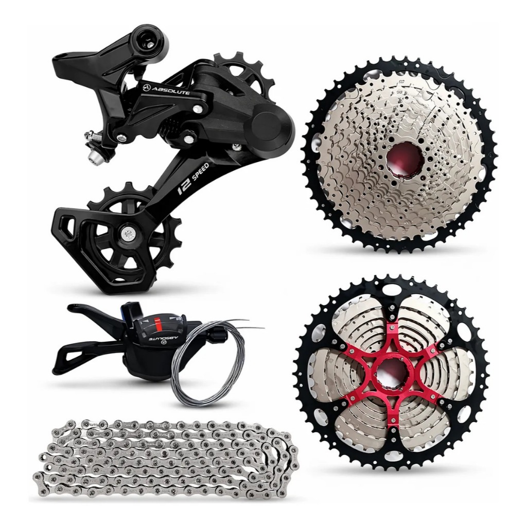 KIT GRUPO ABSOLUTE 12V TRANSMISSÃO + CASSETE + CORRENTE MTB