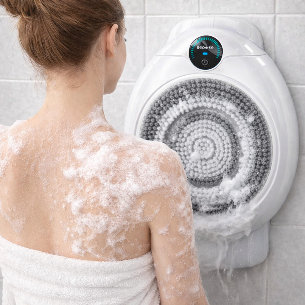 Lavador de Costas Elétrico de Parede Magnético com Escova Substituível Massagem Limpeza Profunda e Baixo Ruído