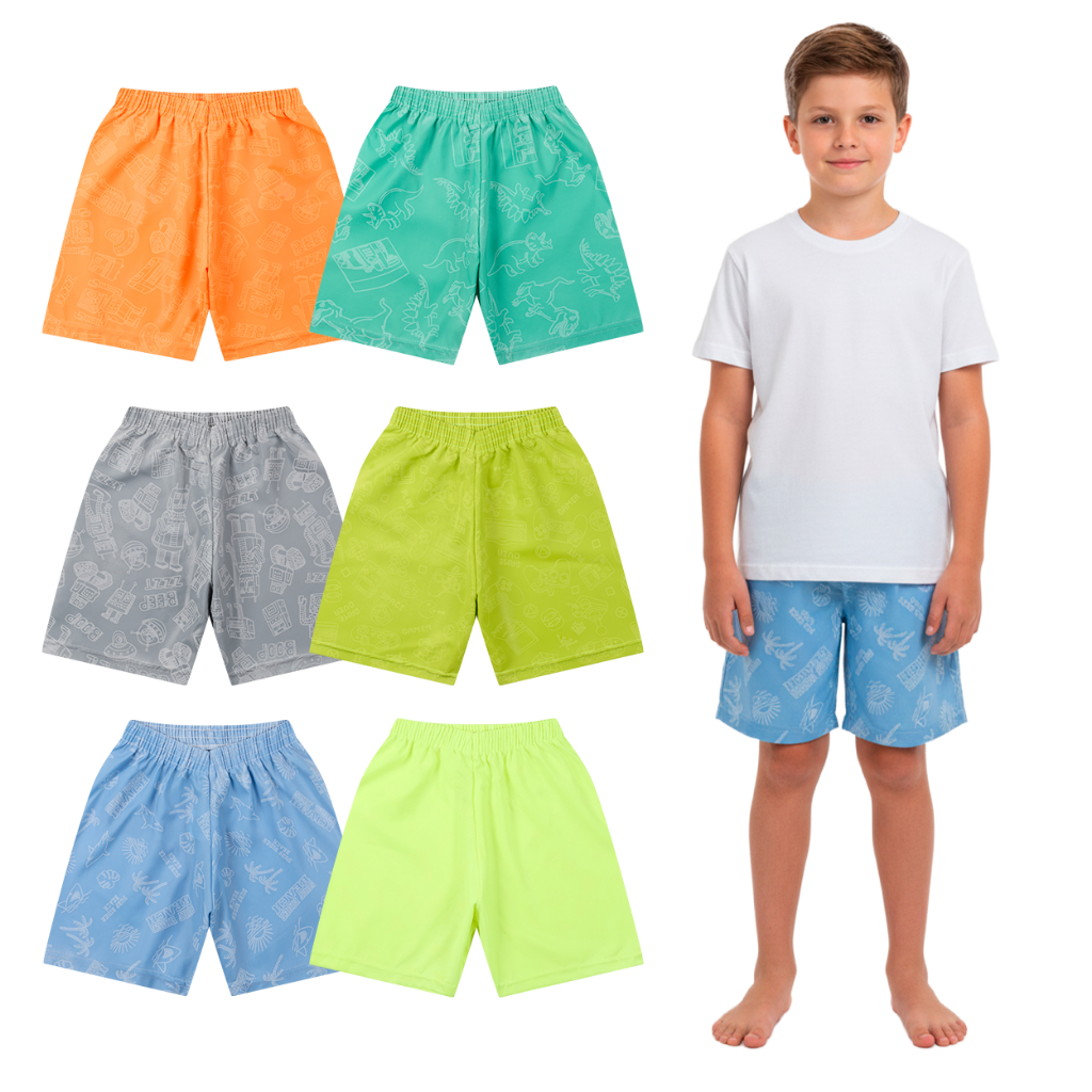 Kit 2 ou 4 Bermudas Magicas Menino Revela Estampa Quando Molhada Shorts Infantil Masculino De Verão Piscina E Praia