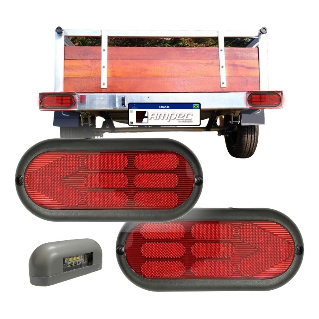 Par Lanterna Traseira  Luz Placa 18 Leds Para Carretinha Reboque Trailer Lanterna Traseira Full Led