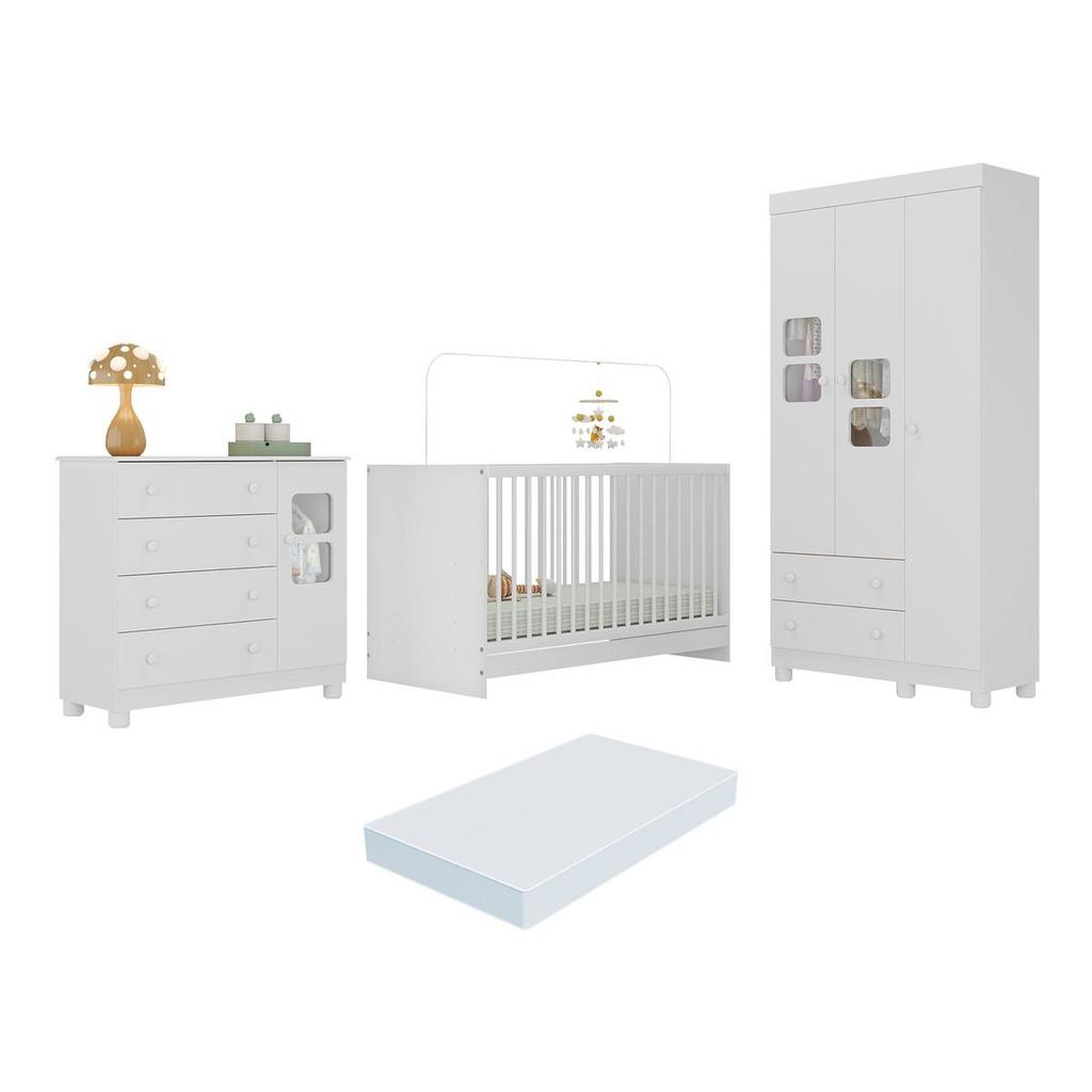Quarto de Bebê Completo com Berço 3 em 1 com Colchão Incluso Sol Multimóveis MP4542