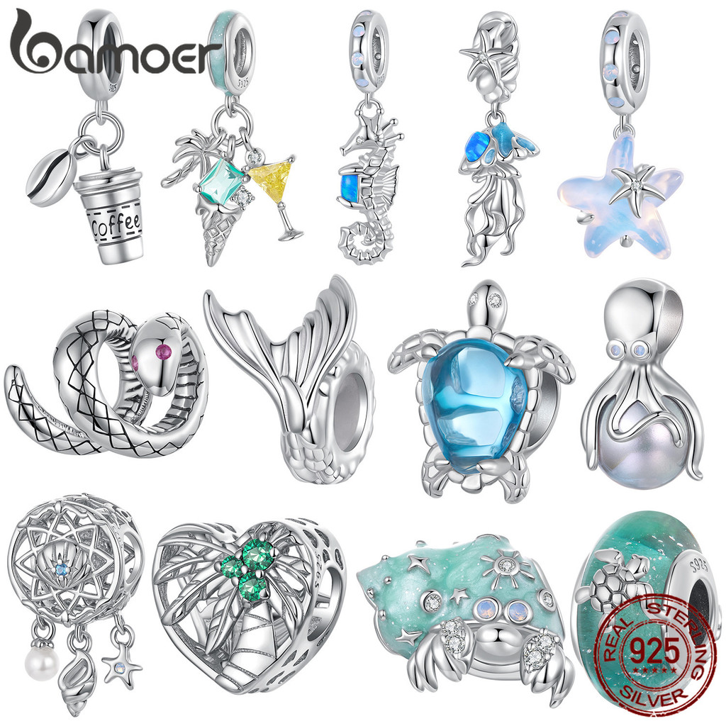 Contas Soltas Com Tema Oceano Bamoer , Amuletos De Vidro Marinho De Prata 925 Para Fazer Pulseiras DIY , Estéticas De Fé