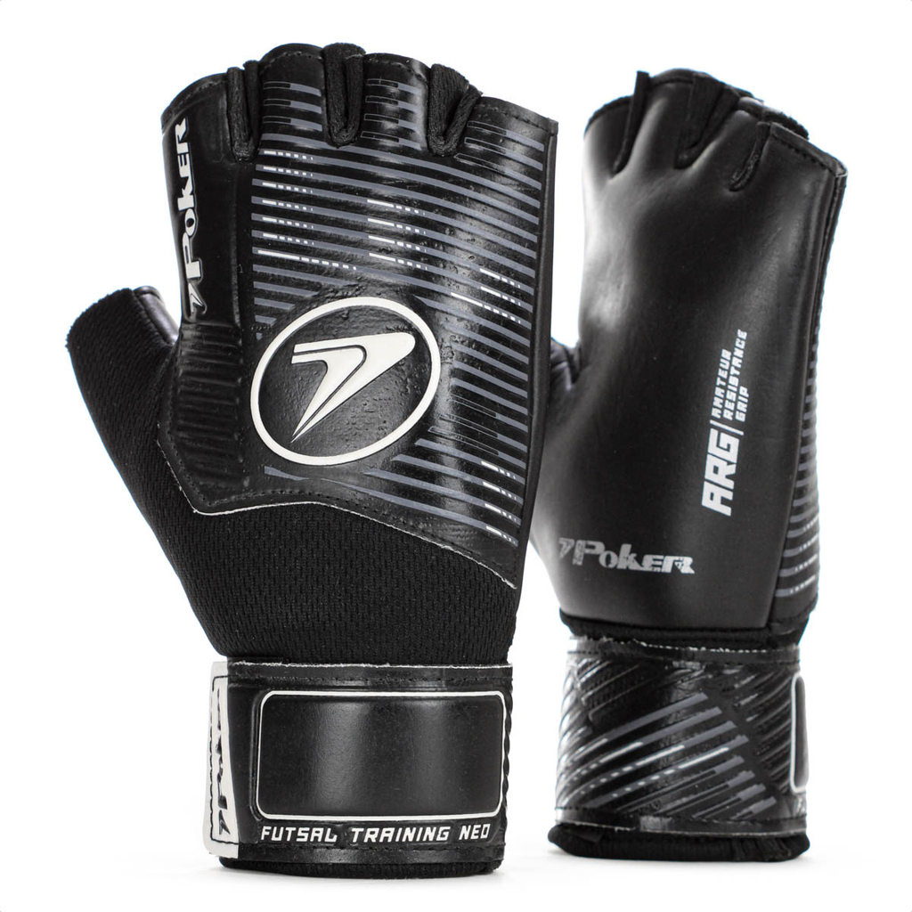 Luva de Goleiro Poker Futsal Training Neo Preto Cinza e Branco - Adulto