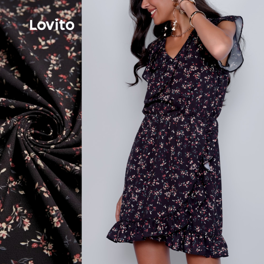 Lovito Vestido Feminino Transpassado Romântico Estampa Floral BRDRB1335BRL1365