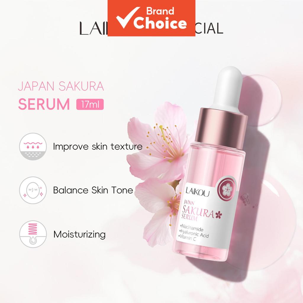 LAIKOU Sakura Sérum Essência Reduz Poros Rejuvenescimento da Pele Sérum Clareador 17ml