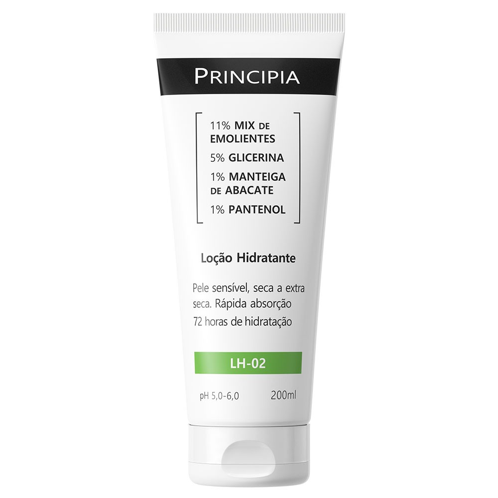 Loção Hidratante Corporal c/ 11% Mix de Emolientes + 5% Glicerina + 1% Manteiga de Abacate Principia LH-02 200ml