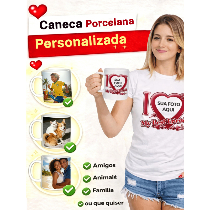 Caneca  personalizada com foto 325ml porcelana premium xicara presente criativo