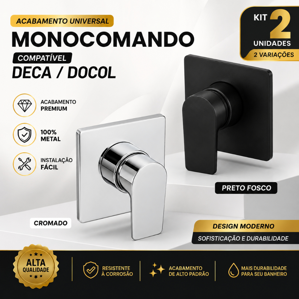 Acabamento Universal Monocomando Preto Fosco Deca/Docol Metal 100%