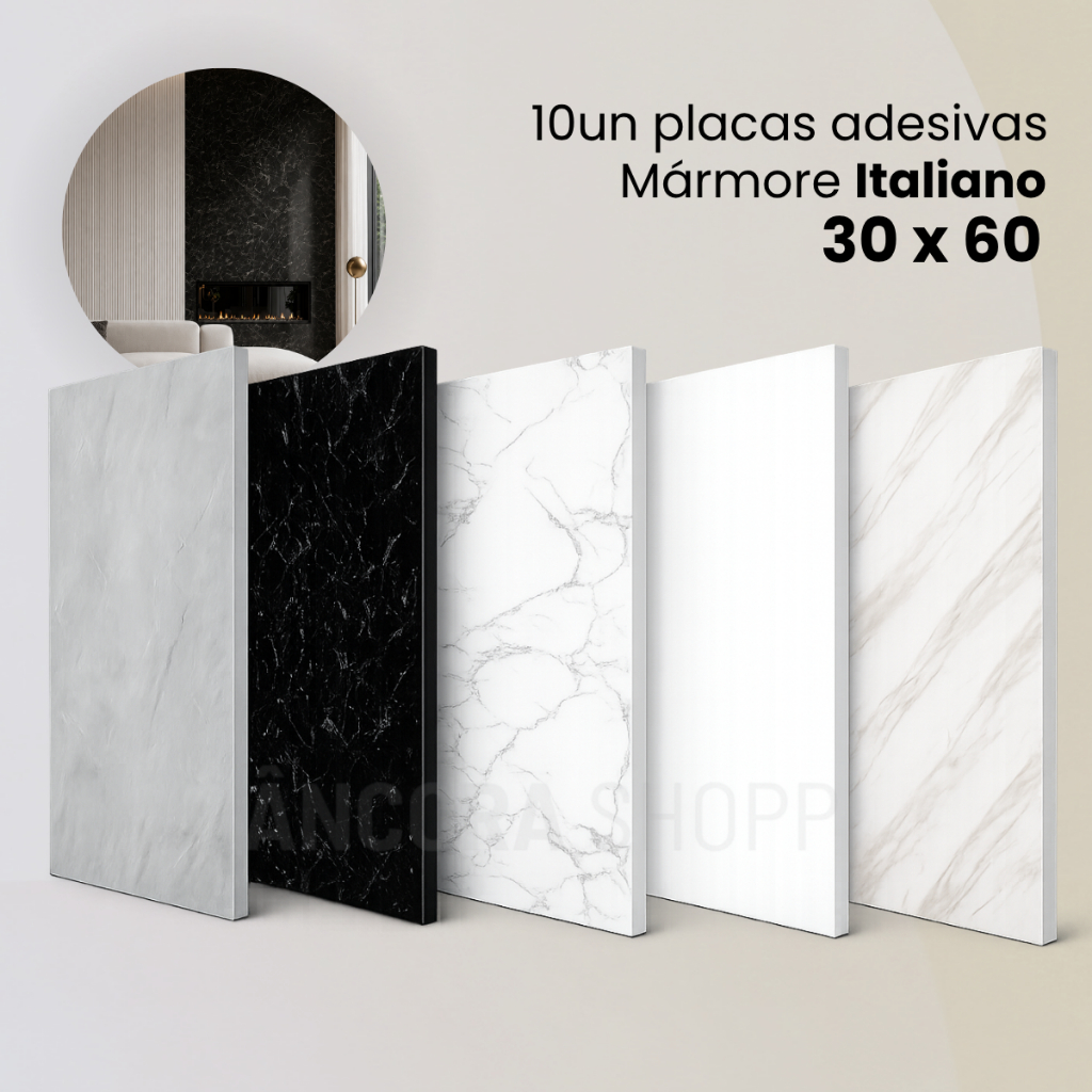 Painel Placa Adesiva 10un Mármore Papel de Parede 30 X 60 cm Banheiro Cozinha Lavável Estilo Italia