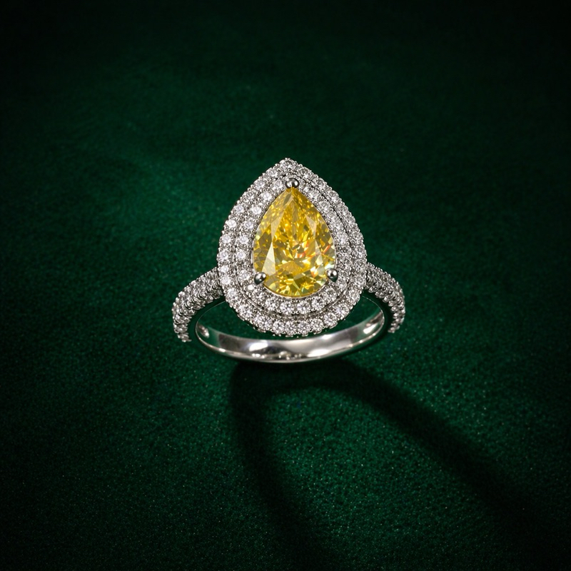 Anel Moissanite Gota Amarela 6,8mm em Prata 925 Elegante e Sofisticado