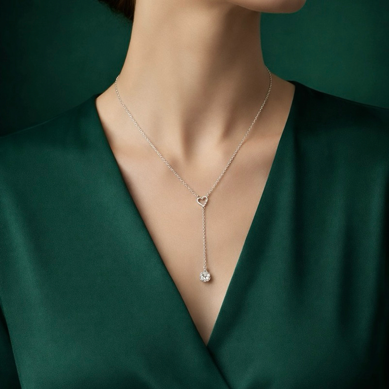 Colar Gravata Pedra Transparente em Prata 925 Delicado e Sofisticado