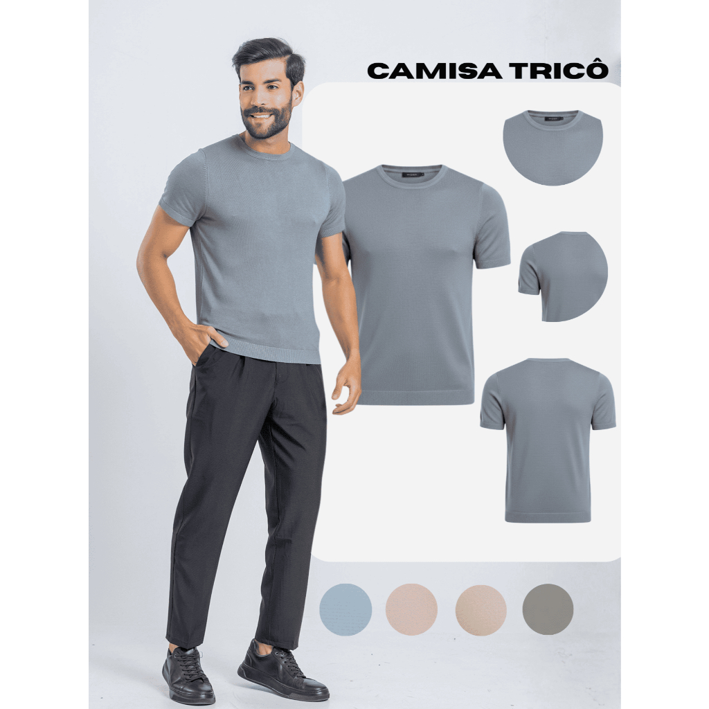 Camisa Masculina Trico Estilo Old Money Italiana Gola Careca