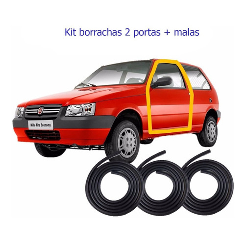 Kit Borrachas Vedação Uno Mille 2005 2006 2007 2008 2 Porta