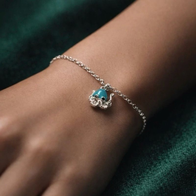 Pulseira Feminina Polvo Azul em Prata 925 Delicada