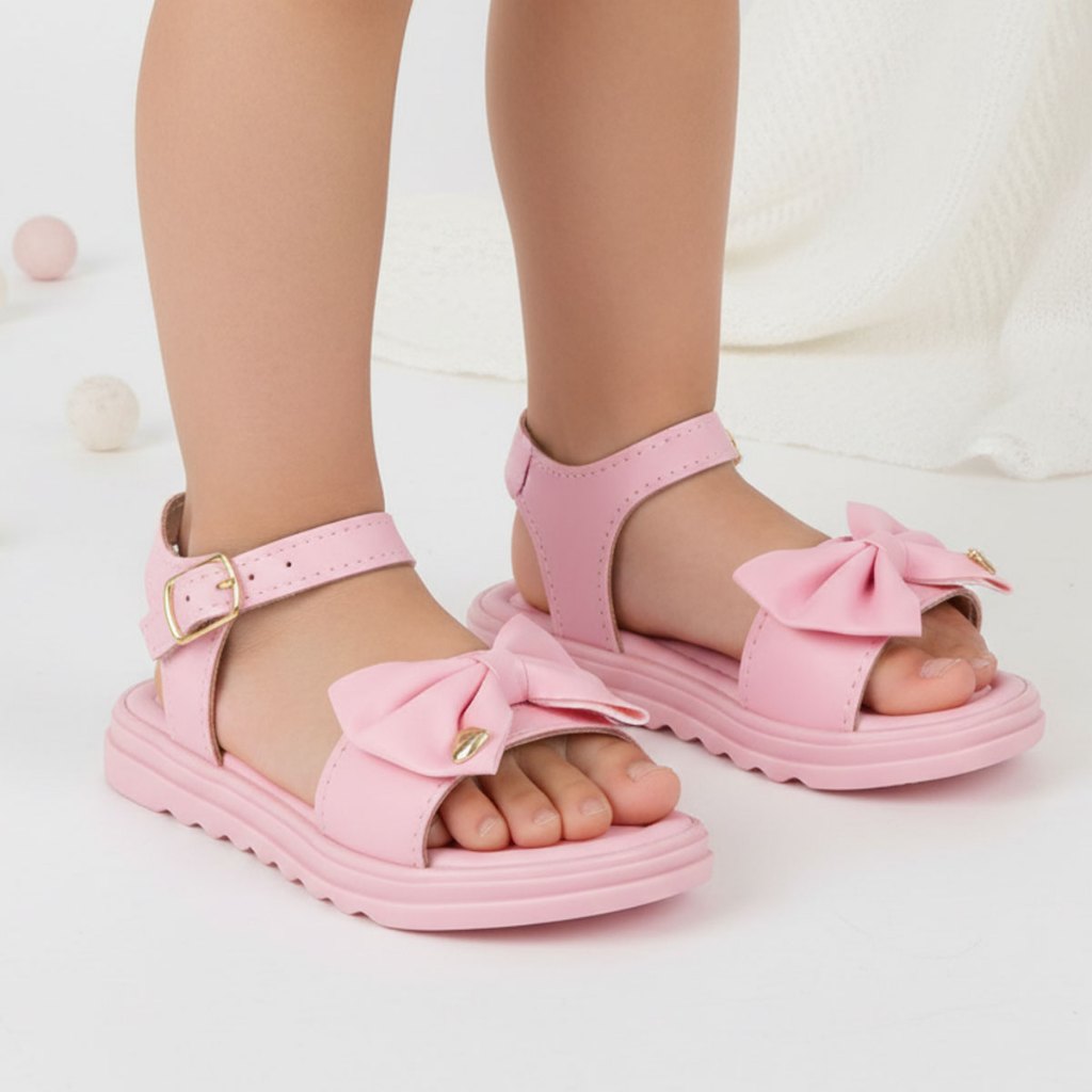 Sandália Infantil Menina Com Laço Super Confotável Leve - Rosa