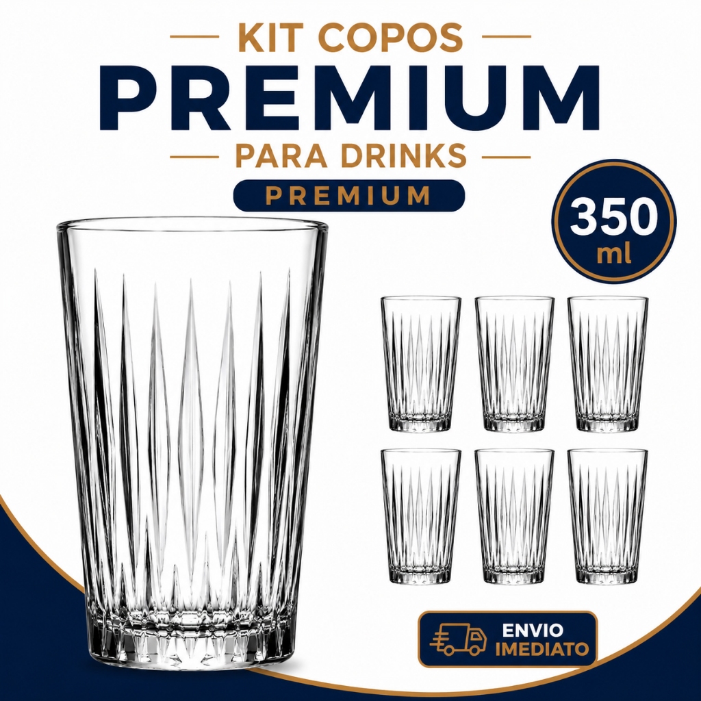 Conjunto 6 Copos Whisky Long Drink Luzia Pasabahce 350ml Vidro Transparente