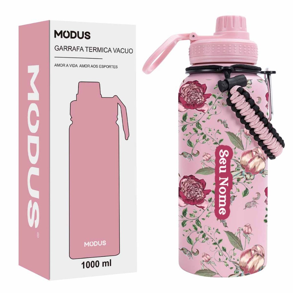 Personalizar Garrafa Térmica Inox 950ML A Vácuo Flores Rosa Para Trabalho Casual