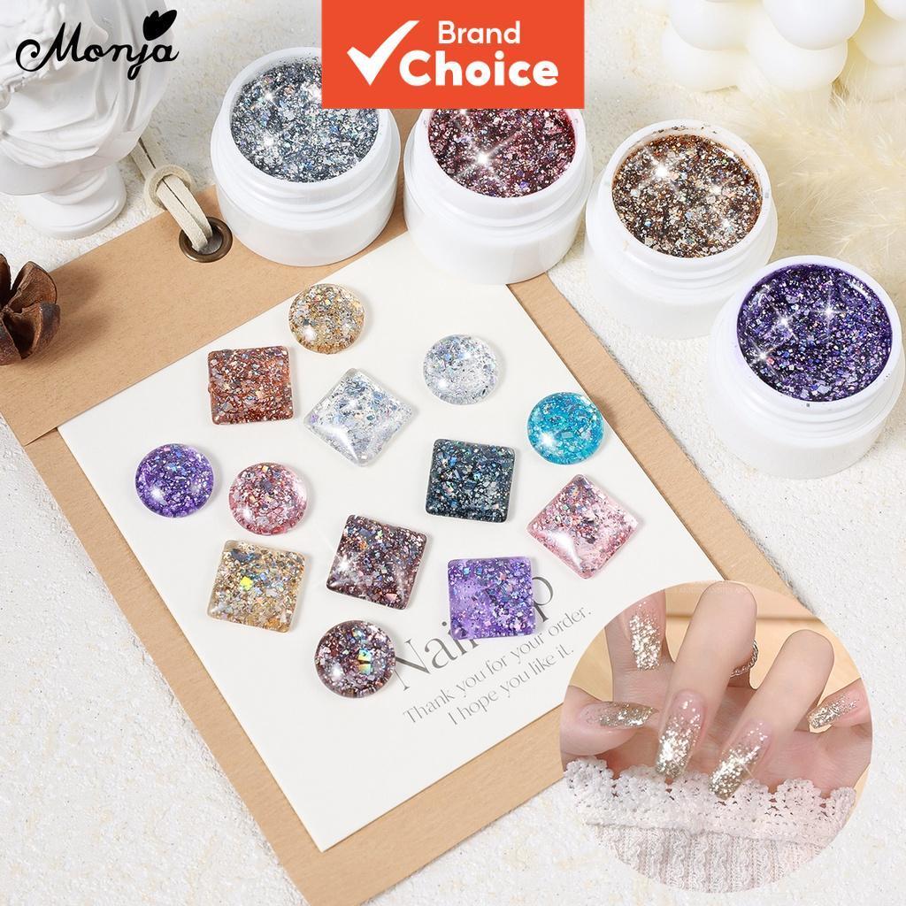 Monja 5ml Gel Glitter Sequins Arte de Unha Disco Brilhante Flash Reflexivo Brilho Verniz UV LED Ferramentas de Manicure