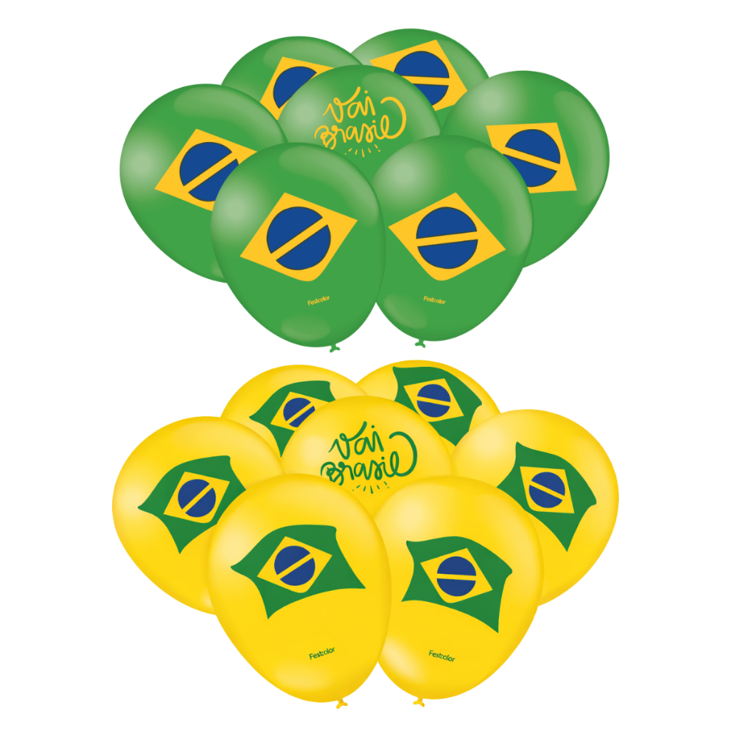 Bexigas Balão N°9 Verde e Amarelo Copa Do Mundo 2026 Vai Brasil Festcolor