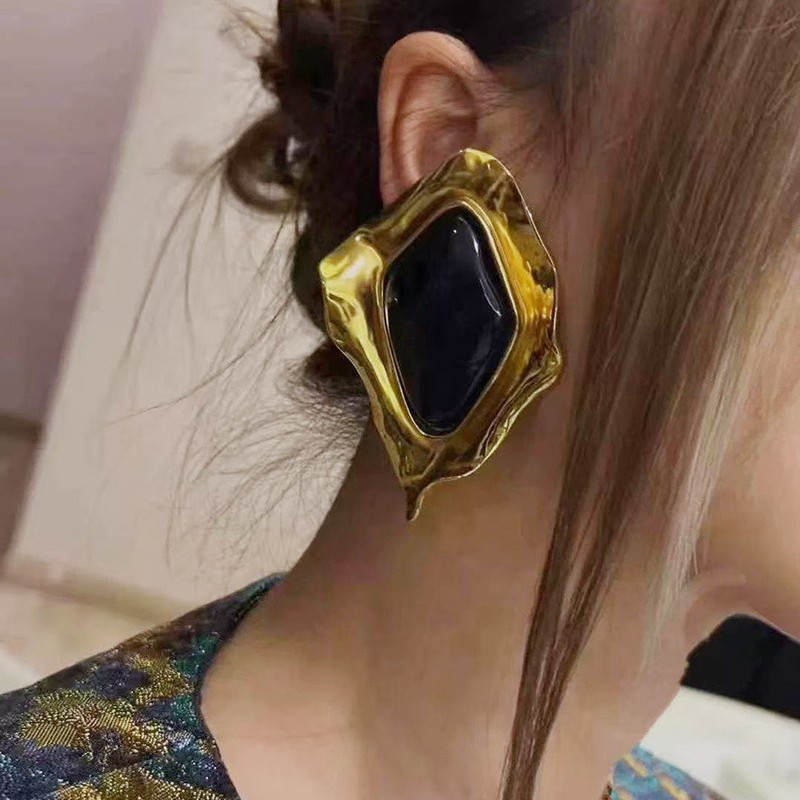 1 Par Retro Luxo high-end Lâmina Geométrica Plissado Diamante Brincos De Pedra Preciosa