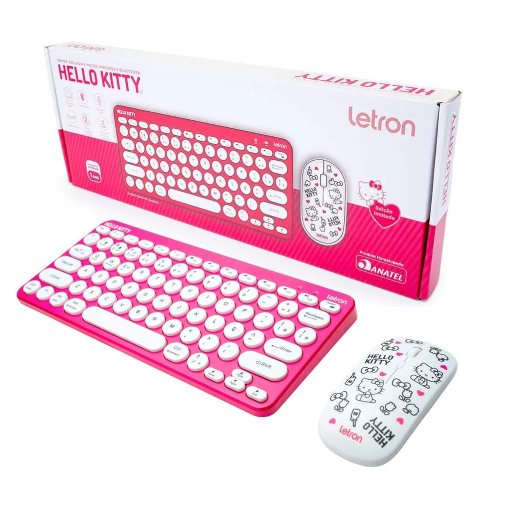 Kit Teclado e Mouse Wireless e Bluetooth Hello Kitty Letron Leo&Leo Leonora - 74691