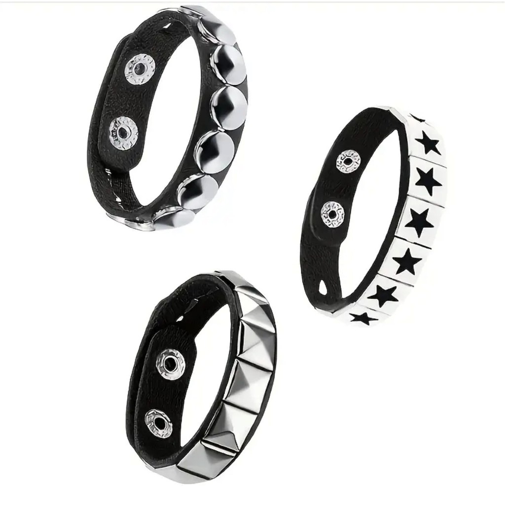Moda Punk Rebite Pulseiras Gótico Botão De Pressão Ajustável Couro Casal Pulseira Acessórios