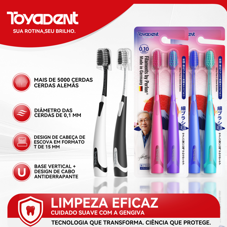 ToyaDent Escova de Dente , 2 Unidades + Capa Protetora  + Cerdas Macias, 8 Cores
