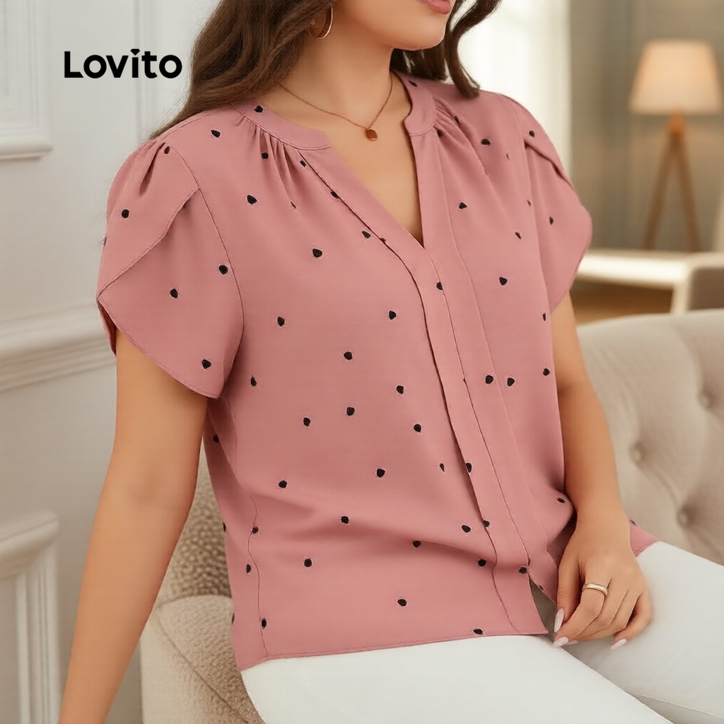 Lovito Blusa Curva Plus Size Elegante Blusa De Coração Em Formato De Coração Para Mulheres LBL18288