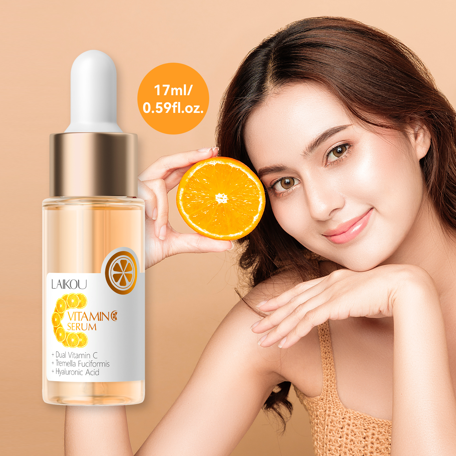 LAIKOU Sérum Facial de Vitamina C VC Clareador Anti-Envelhecimento Manchas Escuras Hidratante 17ml