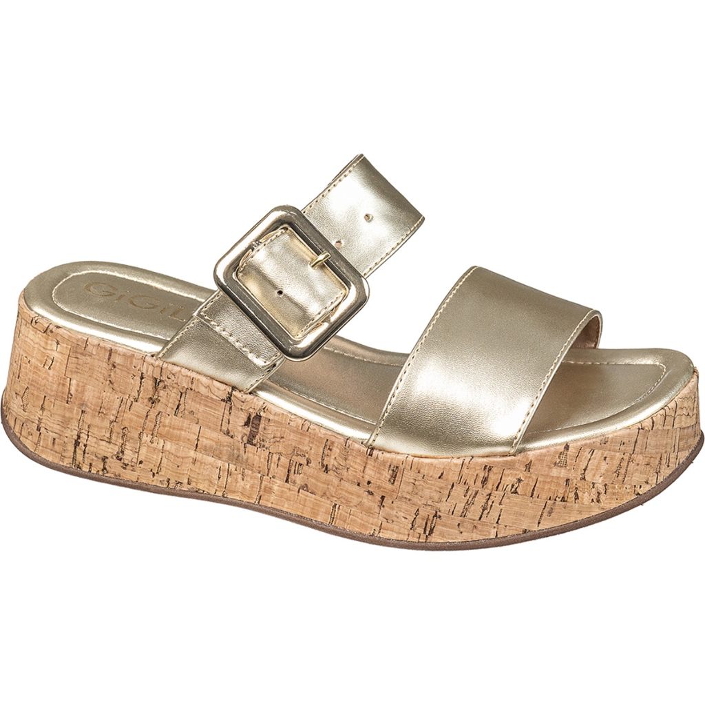 Sandália Feminina Tamanco Flatform Plataforma Slide Tiras Largas Fivela Metalizada Moderna GiGiL