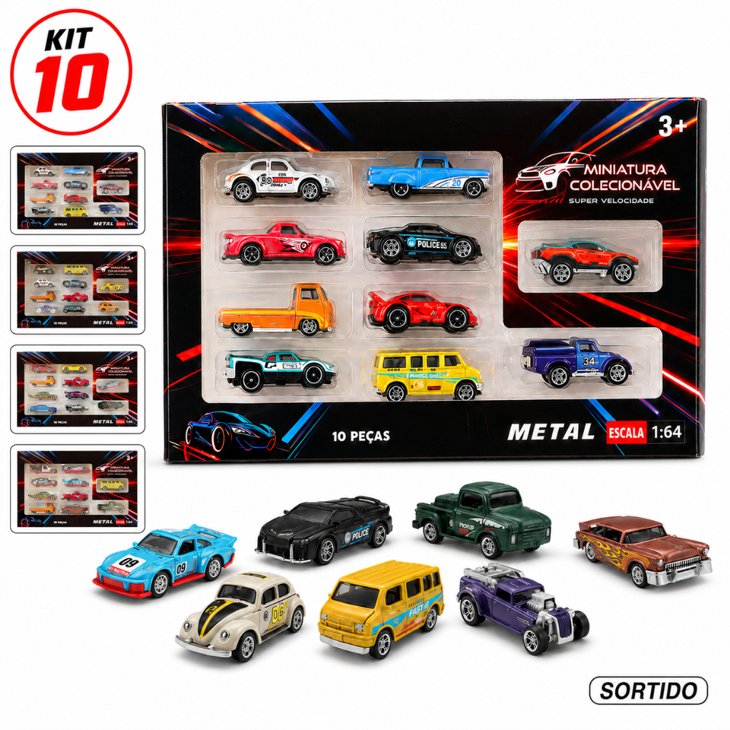 Carrinho Ferro Miniatura Colecionável Infantil Brinquedo Presente Sortido Metal Rodas Livres Kizumba