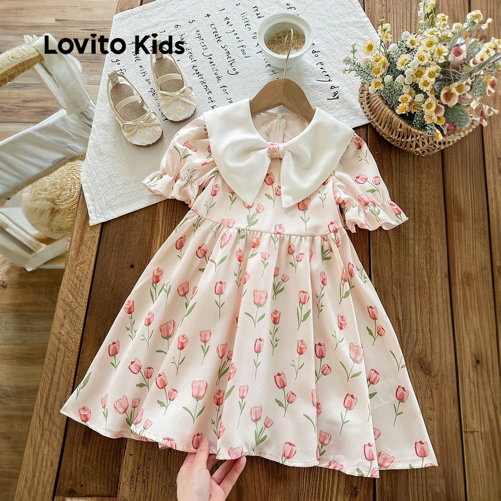 Lovito Kids Vestido Fofo com Babados para Menina Roupa de primavera/verão L162LD199