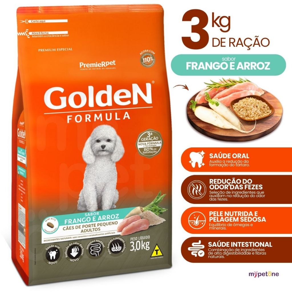 Golden Fórmula Mini Bits Frango Arroz Cães Adultos 3kg