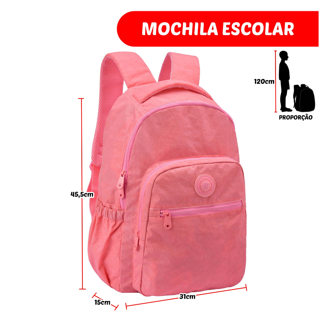 Mochila de Costas Infantil Juvenil Menina Feminina Escolar Resistente Espaçosa Grande Durável Zíper