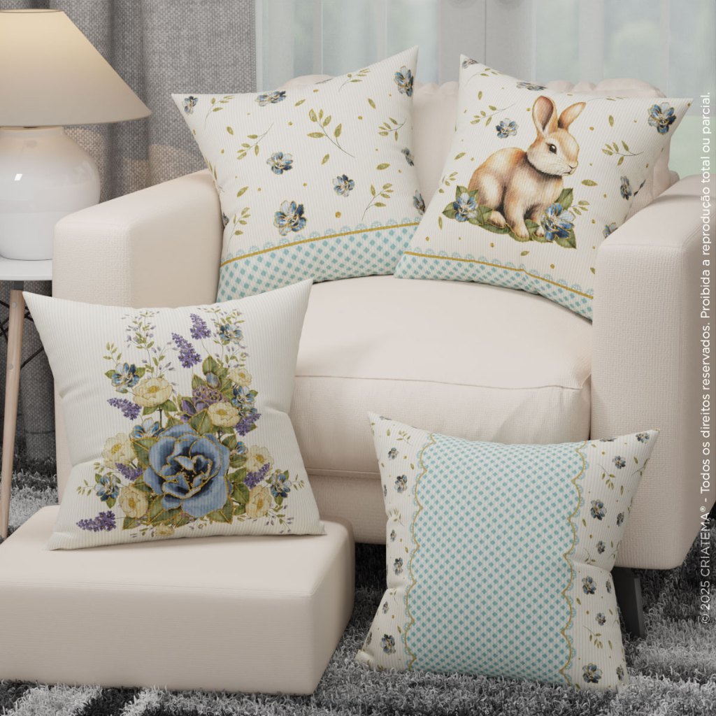 Capa De Almofada Páscoa Decoração Casa Para Sofá Kit 4 Almofadas 45x45cm Em Tecido Oxford Com Zíper