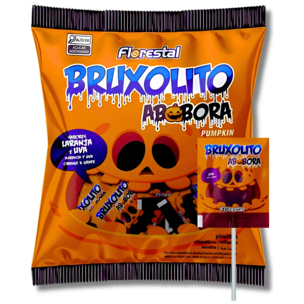 Pirulito Bruxolito Abóbora C/50 Unidades 500g Florestal Doces Halloween Festa Fantasia