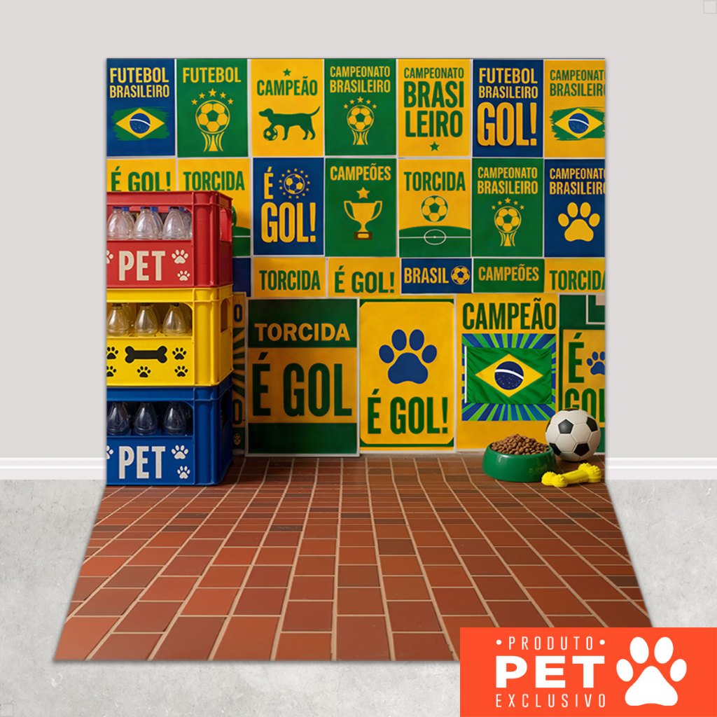 Fundo Fotográfico Pet Shop Futebol Cenário Copa Brasil Hexa para Fotos Sublimado Em Tecido