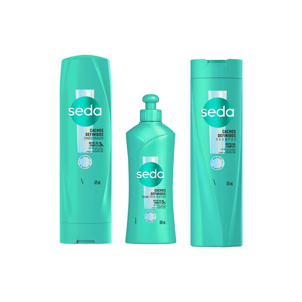 Kit Seda Cachos Shampoo Cachos Comportados 325ml + Condicionador Cachos Definidos 325ml + Creme para Pentear 300ml