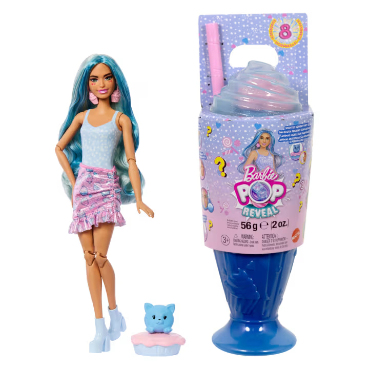 Barbie Pop Reveal Treat Series: Boneca e Acessórios, 8 Surpresas Azul - Mattel Jfy00