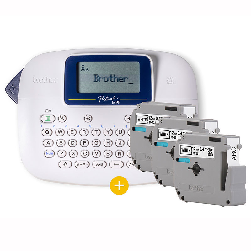 Rotulador eletrônico Branco PTM95WTBP com 3 fitas Brother